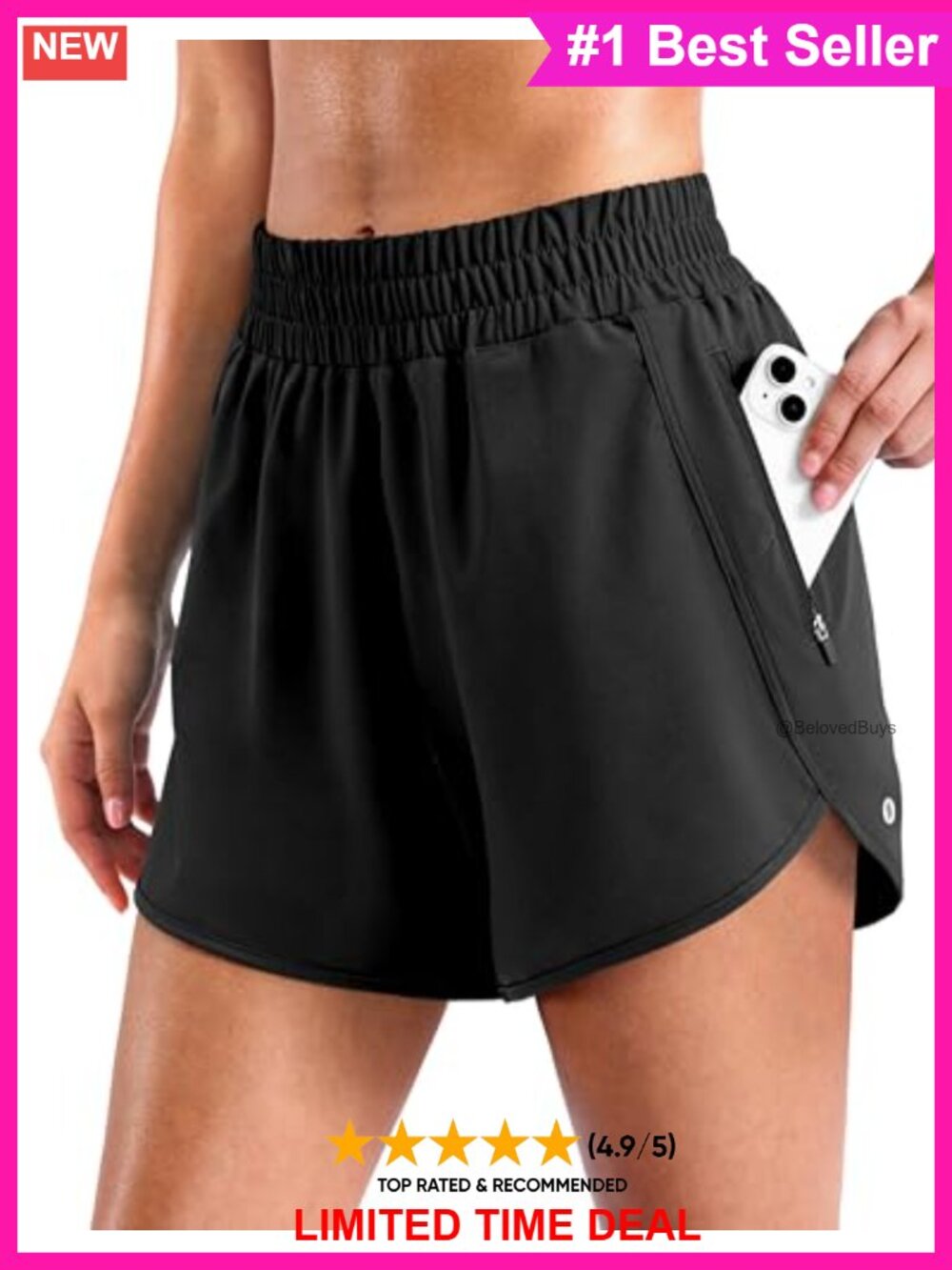 High Waisted Athletic Running Shorts with Zipper Pocket & Mesh Liner